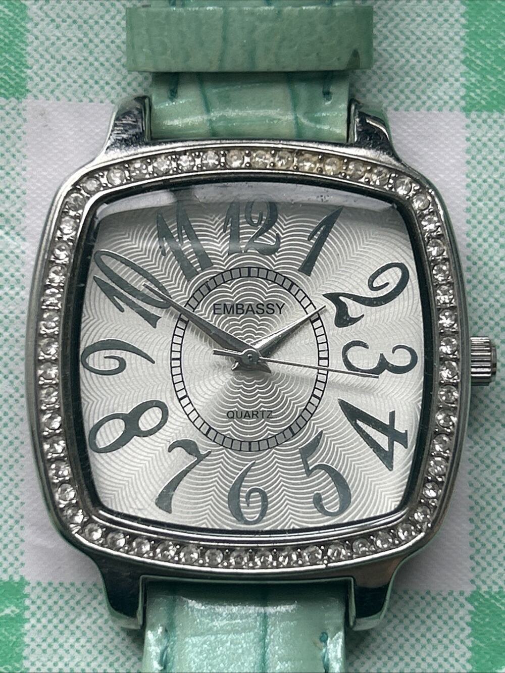 Embassy Silver Tone Mint Green Band Women’s Quartz Watch